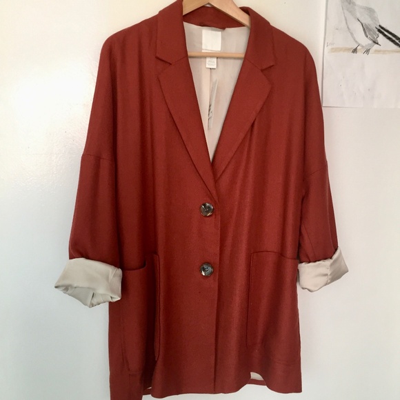 NWT H&M Linen-blend Jacket, Size US S, oversized, long-sleeve, rusty red - Picture 1 of 5